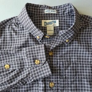 Duluth Trading Co. Untucked Plaid Button Down Shirt LG Standard‎ Fit cool flap
